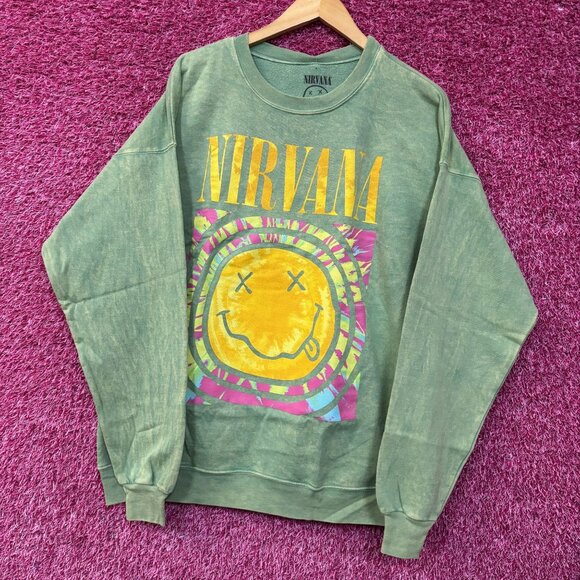 Nirvana Nevermind Grunge Band Mineral Wash Crewneck Green Sweater Size XL - Picture 3 of 5
